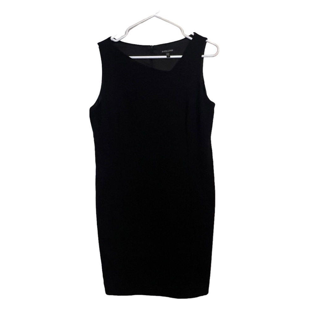 Eileen Fisher petite Viscose Stretch Ponte Square Neck Dress Black 12p EUC